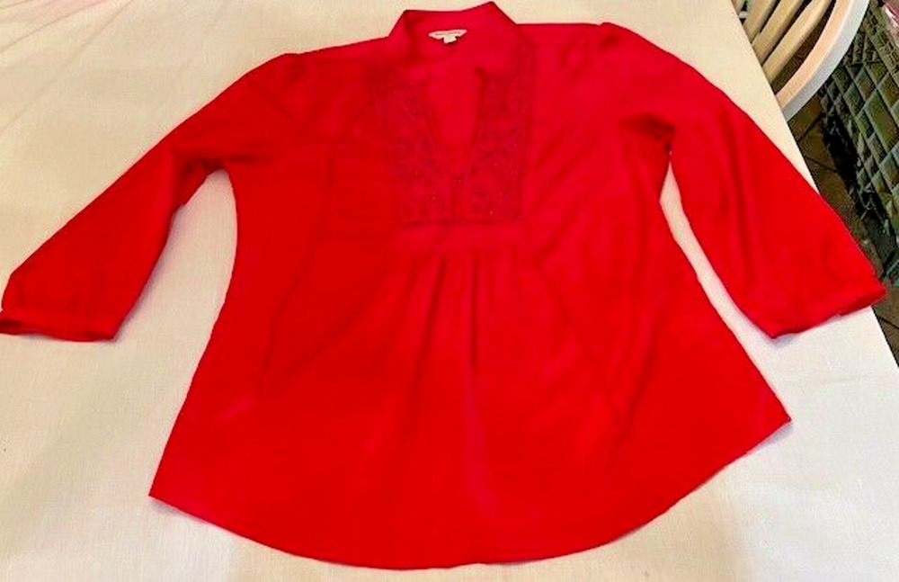 Banana Republic Womens Ruby Red Embroidered Blouse Size Large